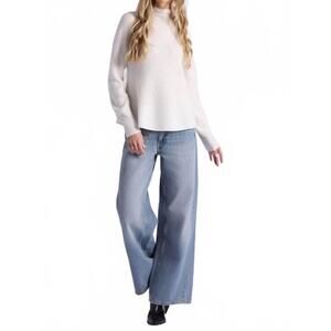 NEW MINNIE ROSE luxe cashmere seamless mock neck sweater in white